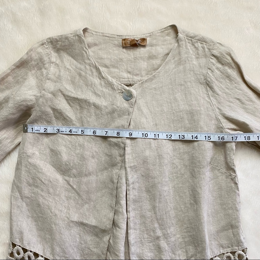 Carla Conti Italian Linen Swing Jacket Cardigan Crochet Accent - Picture 8 of 8